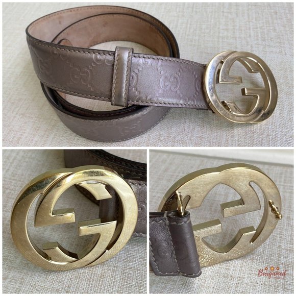 Authentic Gucci Rose Metallic Guccissima Leather Gold Interlocking G Buckle Belt - Picture 5 of 13